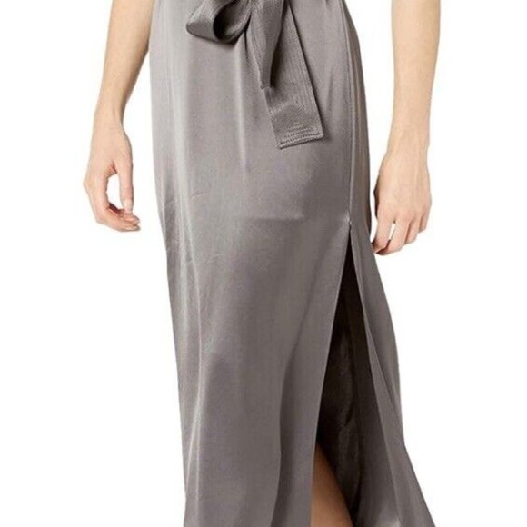 NWT Halston Heritage Silver Gray Racerback Satin Slip‎ Midi Dress Size S $295.00 - Picture 3 of 16